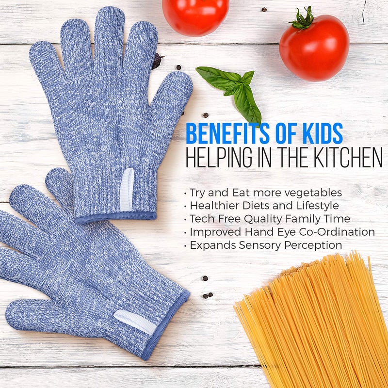 TruChef Kids Cut Resistant Gloves (Ages 4-8) | Level 5 Safety Gloves for Cooking, Gardening, Whittling | Real Kitchen Protection for Junior Chefs â€“ Easy Care, Kids Friendly (Blue, Small) - Image 4